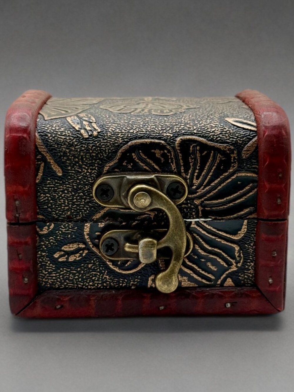 Small Wooden Floral Decorative Trinket Jewelry Box Treasure Chest